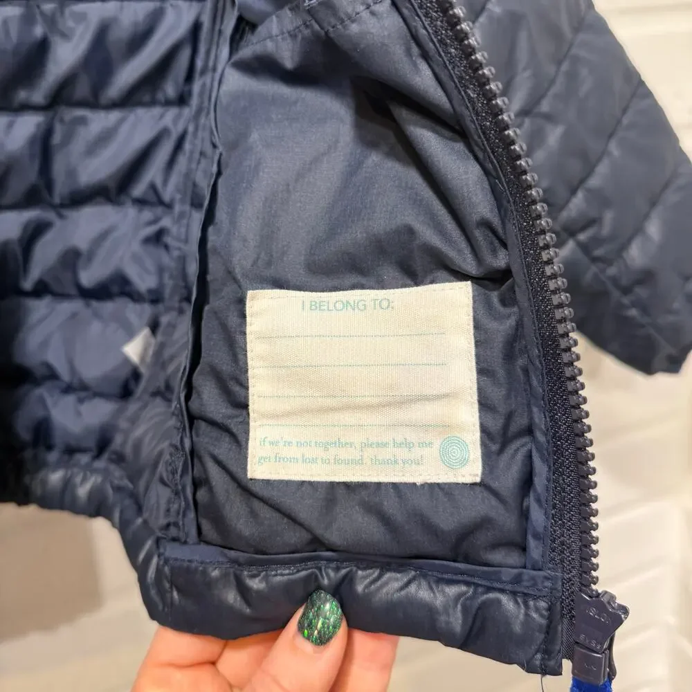 Primary Toddler Sz 2T Lightweight Water Repellent Puffer Jacket Navy‎ Blue Hood